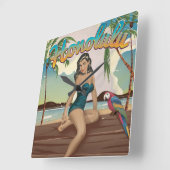 ホノルルヴィンテージレトロトラベルプリント スクエア壁時計 (傾斜)