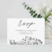 ホノルル結婚のミニマルなスケッチRSVP エンクロージャーカード (スタンド正面)