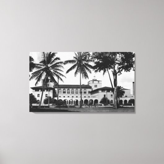 ホノルル、ハワイ連邦ビルのビューとポスト2 キャンバスプリント (正面)