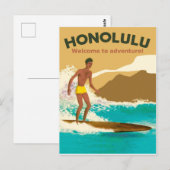 ホノルル、海洋の波に乗って ポストカード (正面/裏面)
