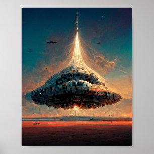 ホバリング宇宙船Sci-Fiアートポスター ポスター