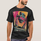 ホバリングDJドローン - ホットネオンのレトロターンテーブル Tシャツ (正面)