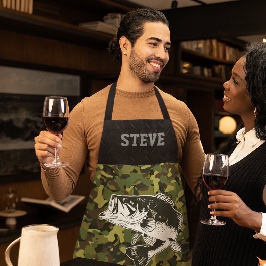 ホビーカッコいい迷彩柄ネームベース魚釣りメンズエプロン エプロン
