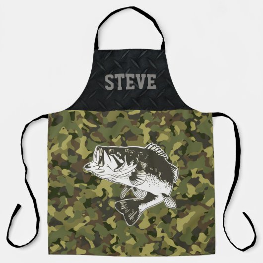 ホビーカッコいい迷彩柄ネームベース魚釣りメンズエプロン エプロン (正面)