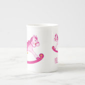 ホビーホースwhimsy水色アートピンク名前をカスタムする ボーンチャイナマグカップ (正面)
