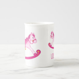 ホビーホースwhimsy水色アートピンク名前をカスタムする ボーンチャイナマグカップ