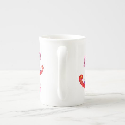 ホビーホースwhimsy水色アートレッド名前をカスタムする ボーンチャイナマグカップ (裏面)