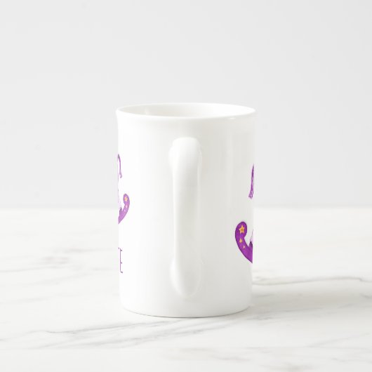 ホビーホースwhimsy水色パープル名前をカスタムする ボーンチャイナマグカップ (裏面)