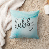 ホビー色の手染めのアクアブルーの水彩枕 クッション (ブランケット)