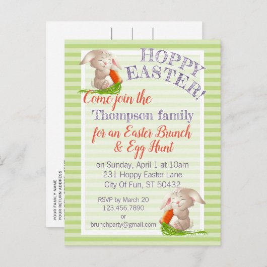 ホピカスタムーイースターバニーストライプズ格子模様 シーズンポストカード (正面/裏面)