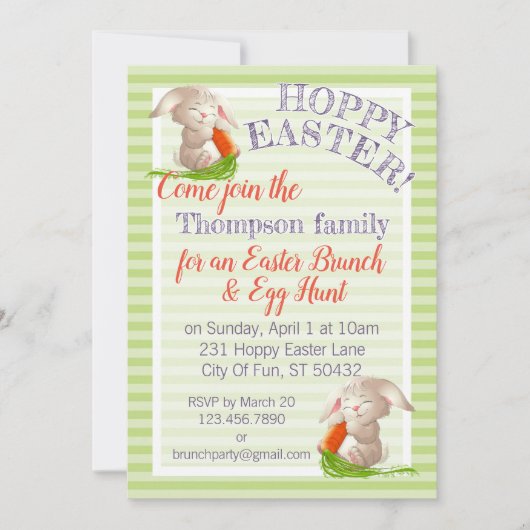ホピカスタムーイースターバニーストライプズ格子模様 招待状 (正面)
