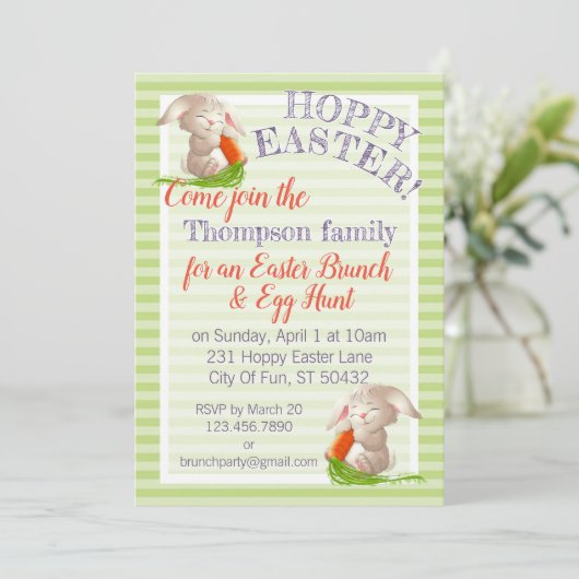 ホピカスタムーイースターバニーストライプズ格子模様 招待状 (スタンド正面)