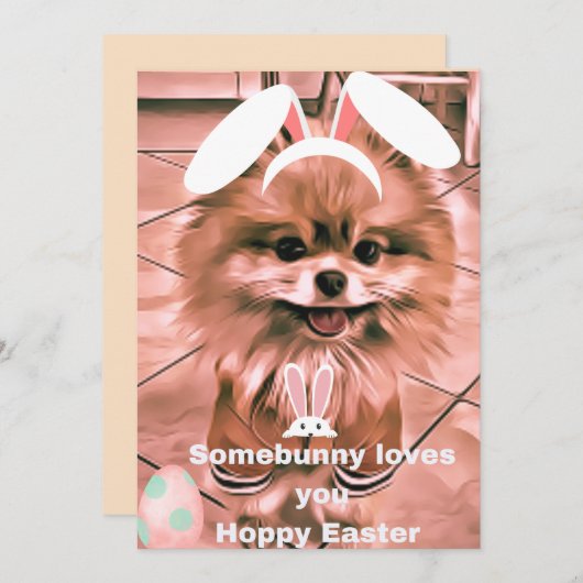 ホピーハッピーイースターホリデーカードポメラニア犬 シーズンカード (正面/裏面)