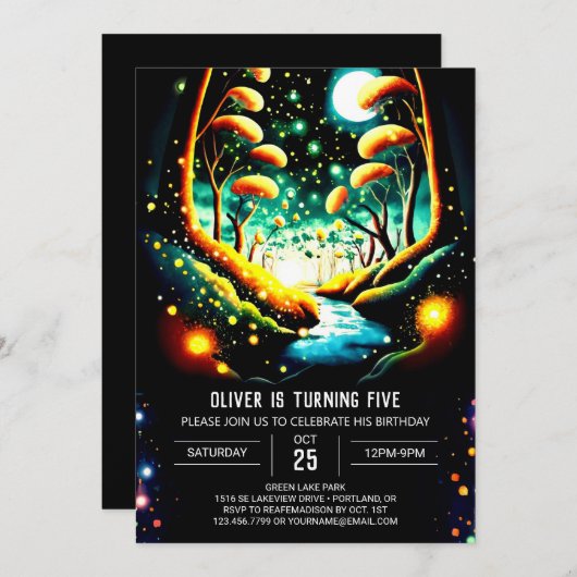ホファイズマジカルウッドランドジャーニー誕生日 招待状 (正面/裏面)