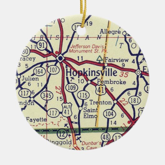 ホプキンズビルKYヴィンテージの地図 セラミックオーナメント (正面)