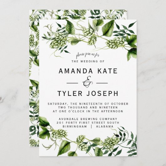 ホプヴィン結婚式招待状ホップつる植物 招待状 (正面/裏面)