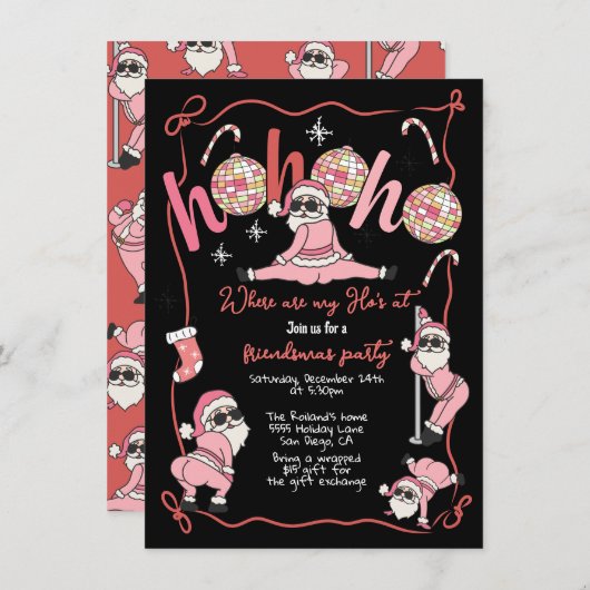 ホホおもしろいホの友情の大人のクリスマスパーティー 招待状 (正面/裏面)