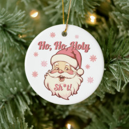 ホホおもしろいレトロサンタクリスマスパーティー セラミックオーナメント