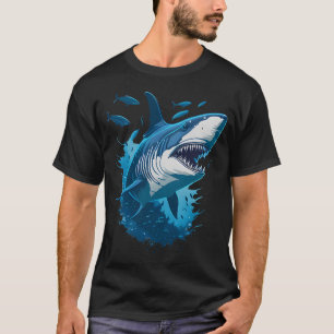 ホホジロザメが小魚と泳ぐ Tシャツ