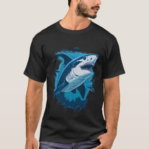 ホホジロザメが小魚と泳ぐ Tシャツ