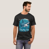 ホホジロザメと小さな魚が泳ぐ Tシャツ (正面フル)