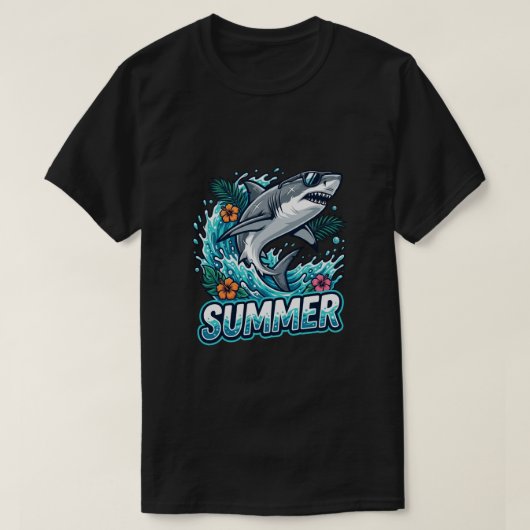 ホホジロザメのジャンプ - 夏の生き物 Tシャツ (デザイン正面)