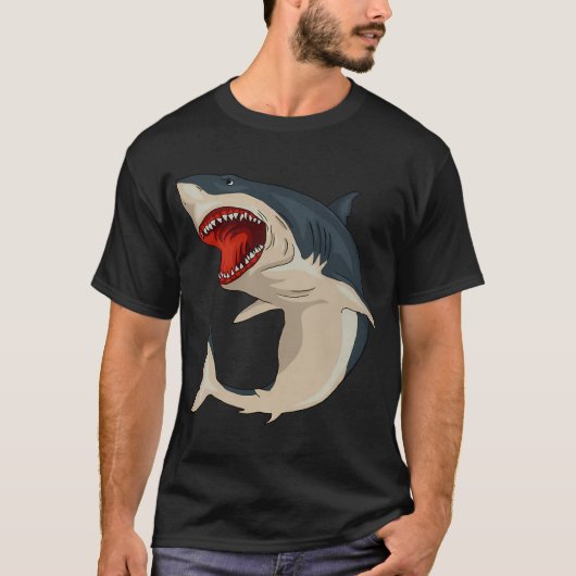 ホホジロザメ 開いた 牙 Tシャツ (正面)