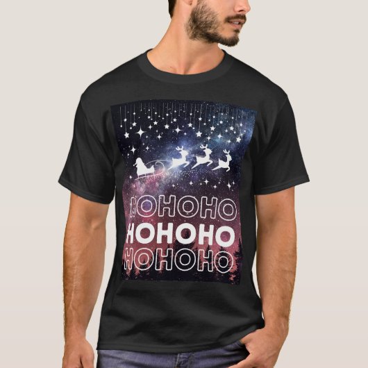 ホホホサンタクロースReindeers赤い星空 Tシャツ (正面)