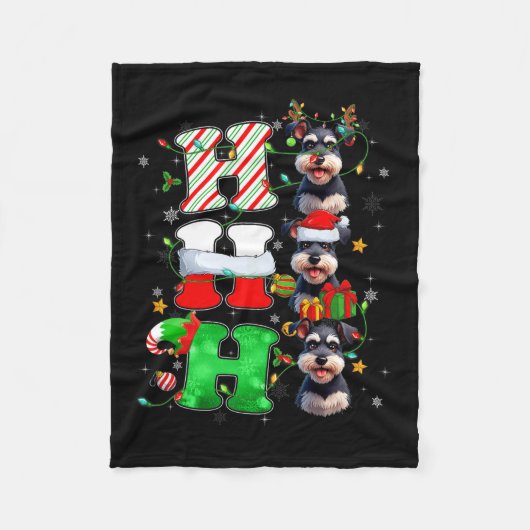 ホホホシュナウザードッグサンタ小妖精や小人ハットトナディアキリスト フリースブランケット (正面)