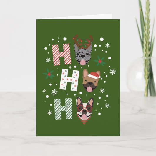 ホホホホウブルドッグフランスのハッピーホリデー シーズンカード (正面)