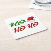 ホホホホサンタハットクリスマスレッド緑のスクリプト スクエアペーパーコースター (アングル)