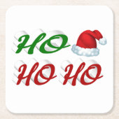 ホホホホサンタハットクリスマスレッド緑のスクリプト スクエアペーパーコースター (正面)