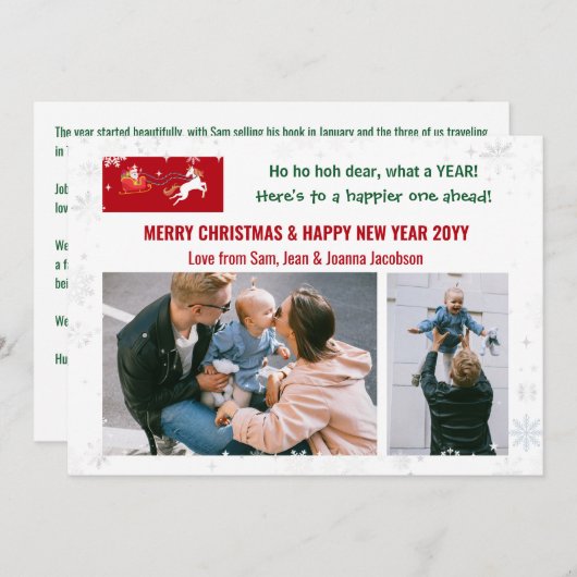ホホホホサンタ親愛ユニコーンおもしろい2枚の写真レター シーズンカード (正面/裏面)
