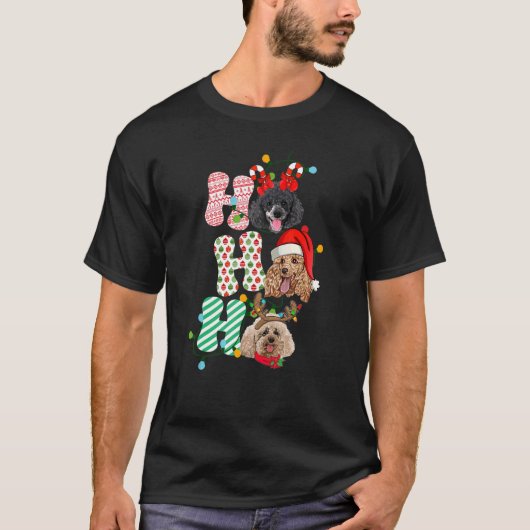 ホホホホプードルクリスマスキュートな3つのクリスマスプードルドッグ Tシャツ (正面)