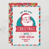 ホホホホホおもしろいリーレトロサンタ顔クリスマスパーティー 招待状 (正面/裏面)