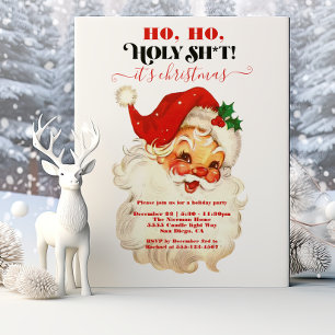 ホホホホホおもしろいリーレトロサンタ顔クリスマスパーティー 招待状