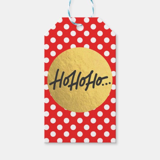 ホホホホホクリスマスホリデーレッドホワイト水玉模様 ギフトタグ (正面)