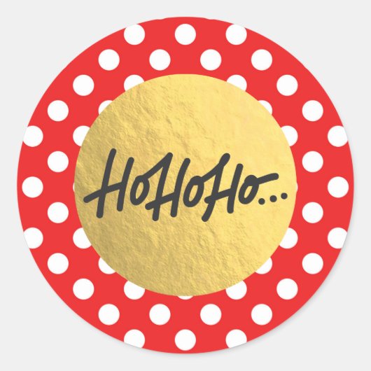 ホホホホホクリスマスホリデーレッドホワイト水玉模様 ラウンドシール (正面)