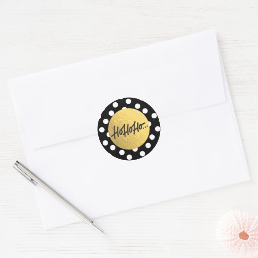 ホホホホホクリスマスホリデー白黒水玉模様 ラウンドシール (封筒)