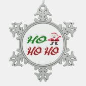 ホホホホホサンタクロース赤い緑のスクリプト スノーフレークピューターオーナメント (正面)