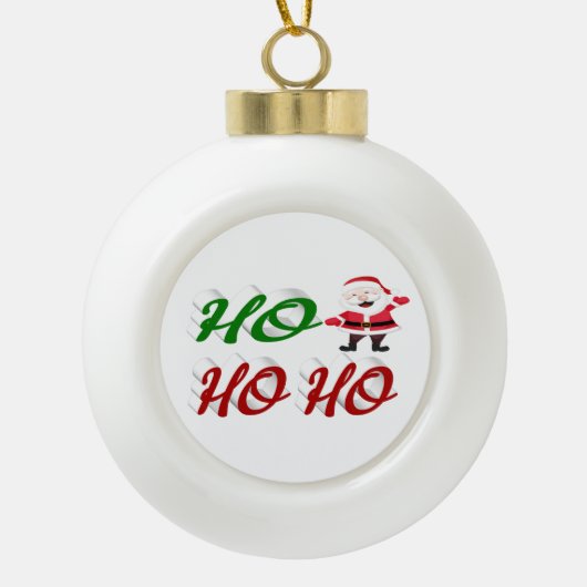 ホホホホホサンタクロース赤い緑のスクリプト セラミックボールオーナメント (正面)