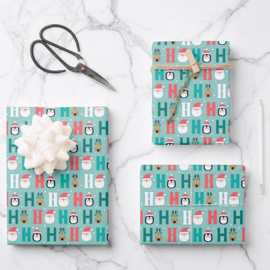 ホホホホホサンタクロース&フレンズパターン ラッピングペーパーシート (正面)