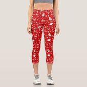 ホホホホホホレッド&ホワイトクリスマスパターン カプリレギンス (正面)
