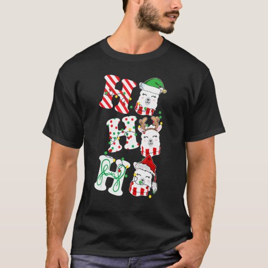 ホホホホホラマライツサンタハットトナカイ小妖精や小人クリス Tシャツ (正面)