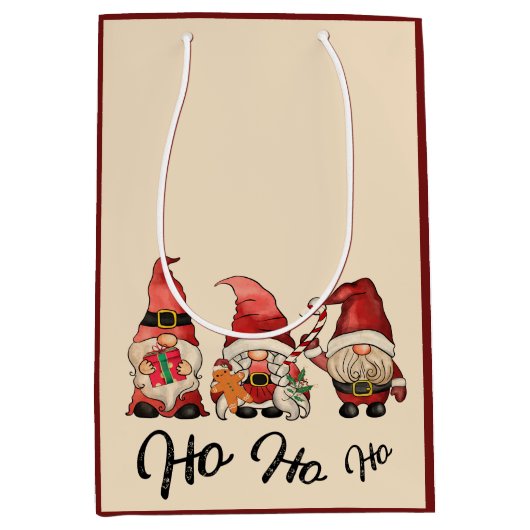 ホホホホホ！かわいい格言の北欧クリスマス冬 ミディアムペーパーバッグ (正面)