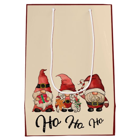 ホホホホホ！かわいい格言の北欧クリスマス冬 ミディアムペーパーバッグ (裏面)