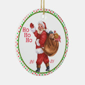 ホホホホホ!オールドすてきサンタクロースのおもちゃのバッグ セラミックオーナメント (右)