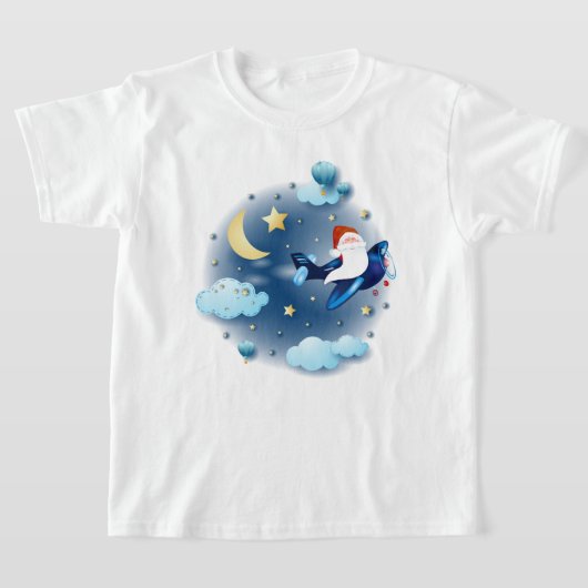 ホホホホホ!サンタが飛行機に乗っている Tシャツ (レイダウン)