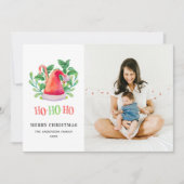 ホホホホホ。水彩フローラクリスマス。サンタクロース シーズンカード (正面)