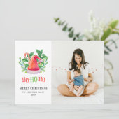 ホホホホホ。水彩フローラクリスマス。サンタクロース シーズンカード (スタンド正面)